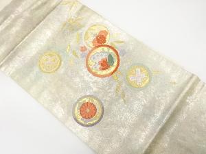 引箔　蝶に桐・菊・枝垂れ梅模様織り出し　名古屋帯